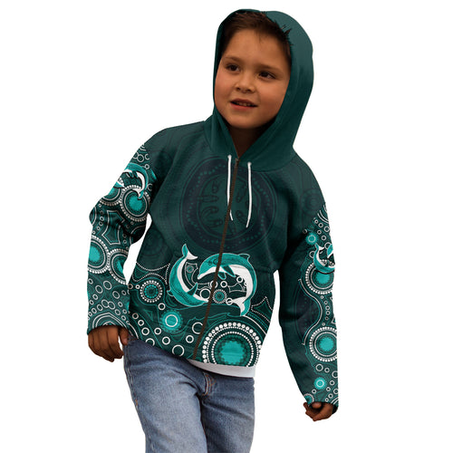 australia-aboriginal-kid-hoodie-dolphin-green