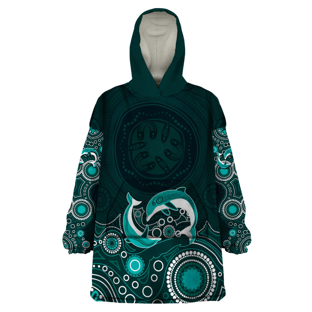 australia-aboriginal-wearable-blanket-hoodie-dolphin-green
