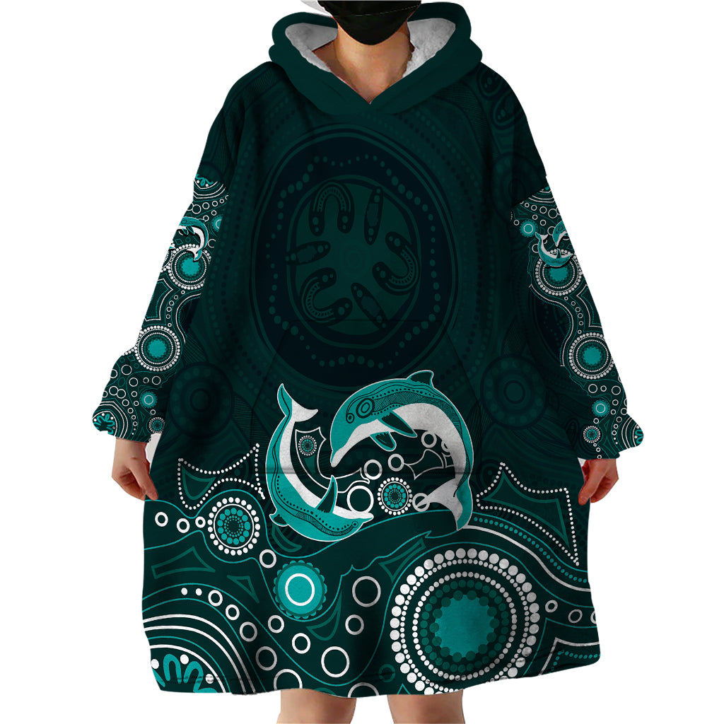 australia-aboriginal-wearable-blanket-hoodie-dolphin-green