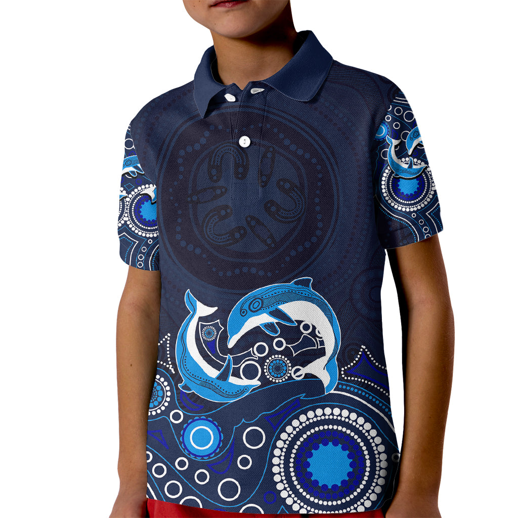 australia-aboriginal-kid-polo-shirt-dolphin-dark-blue