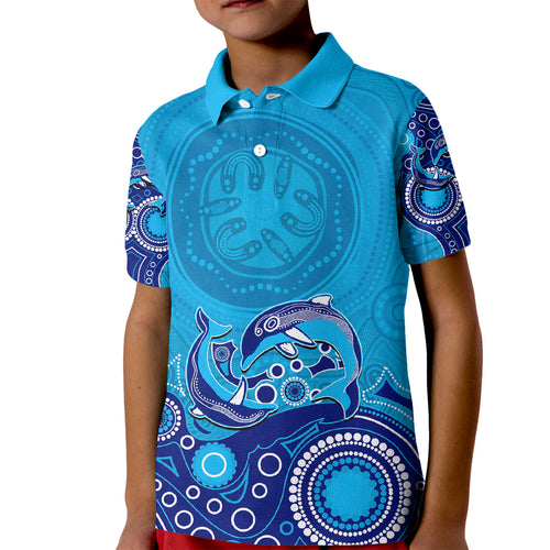 australia-aboriginal-kid-polo-shirt-dolphin-light-blue