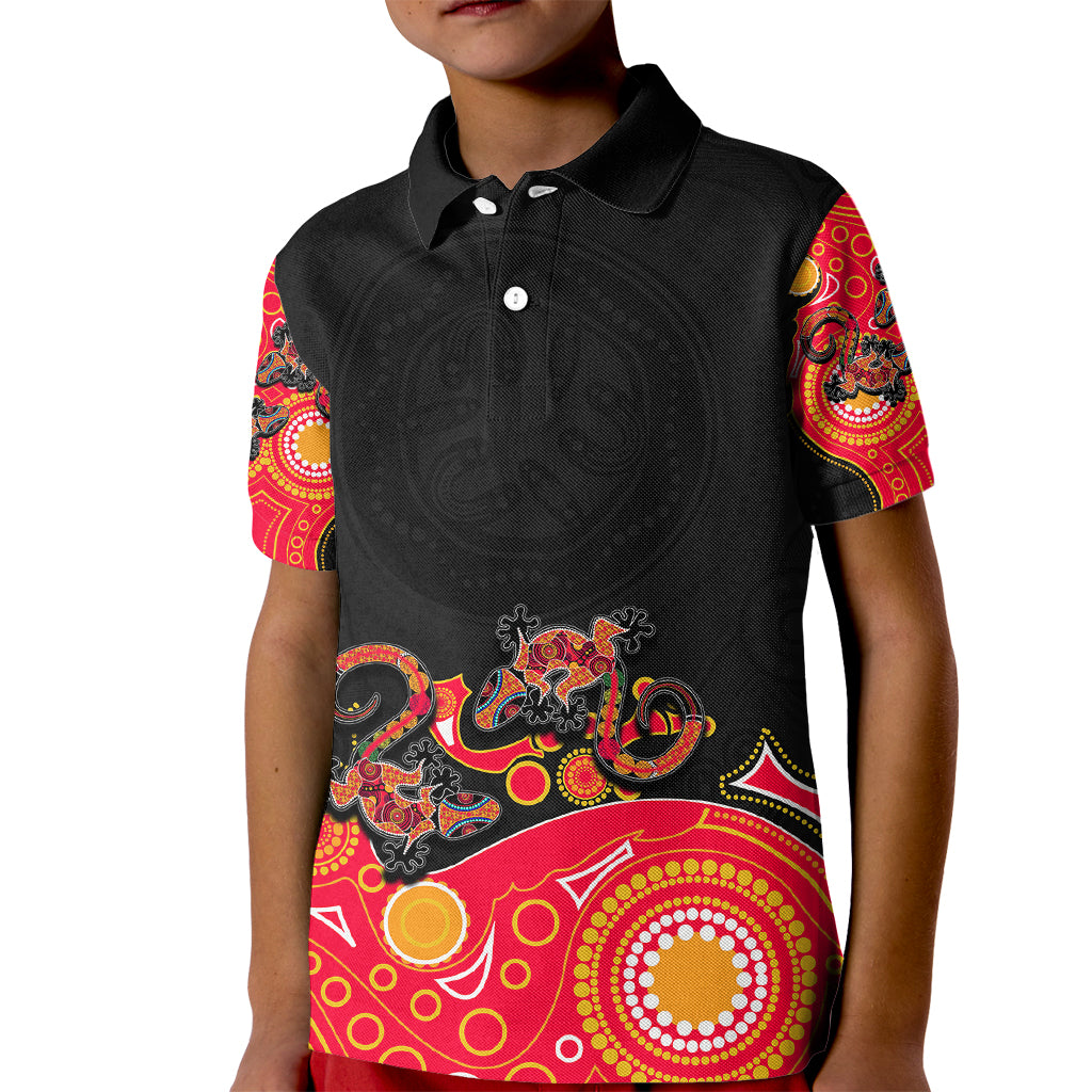 australia-aboriginal-kid-polo-shirt-lizard-red