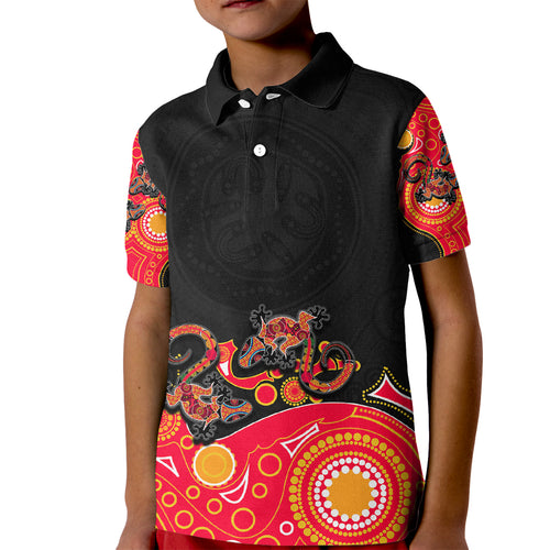 australia-aboriginal-kid-polo-shirt-lizard-red