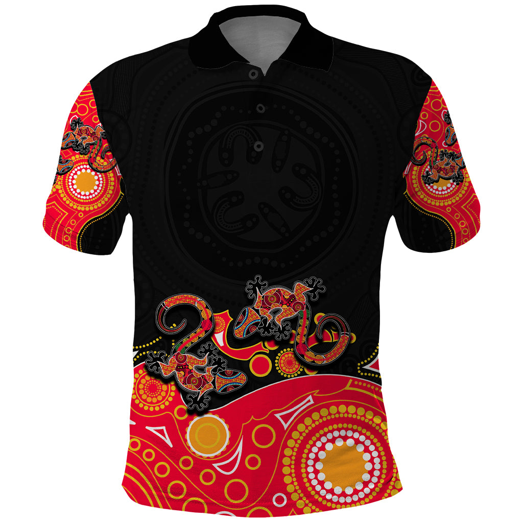 australia-aboriginal-polo-shirt-lizard-red