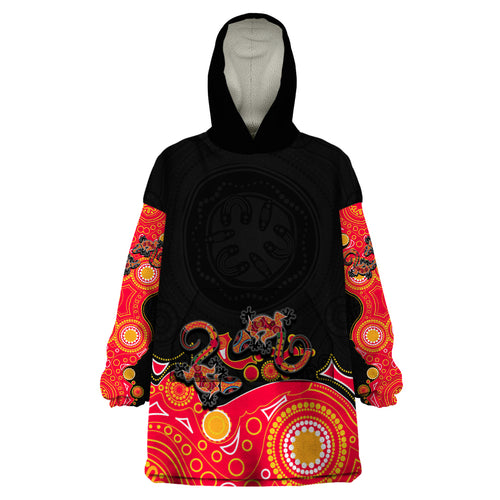 australia-aboriginal-wearable-blanket-hoodie-lizard-red