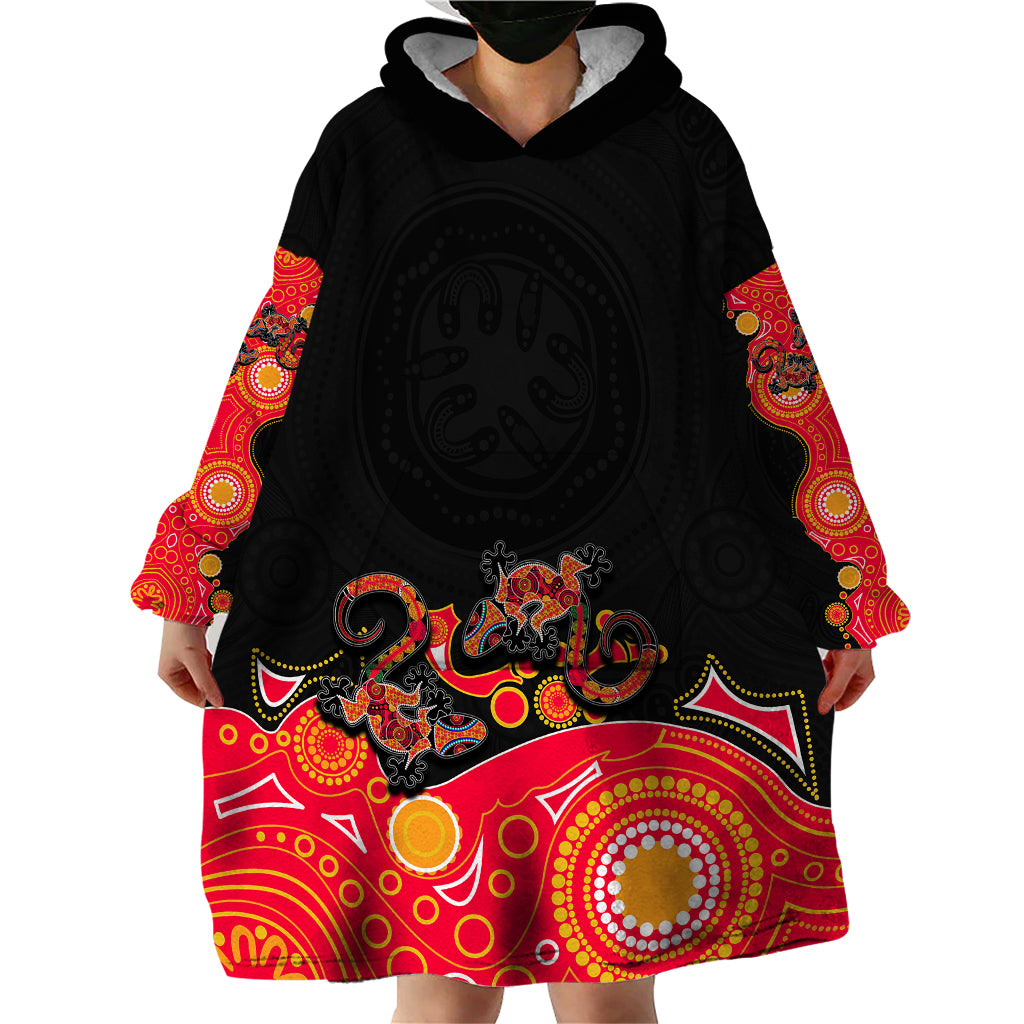 australia-aboriginal-wearable-blanket-hoodie-lizard-red