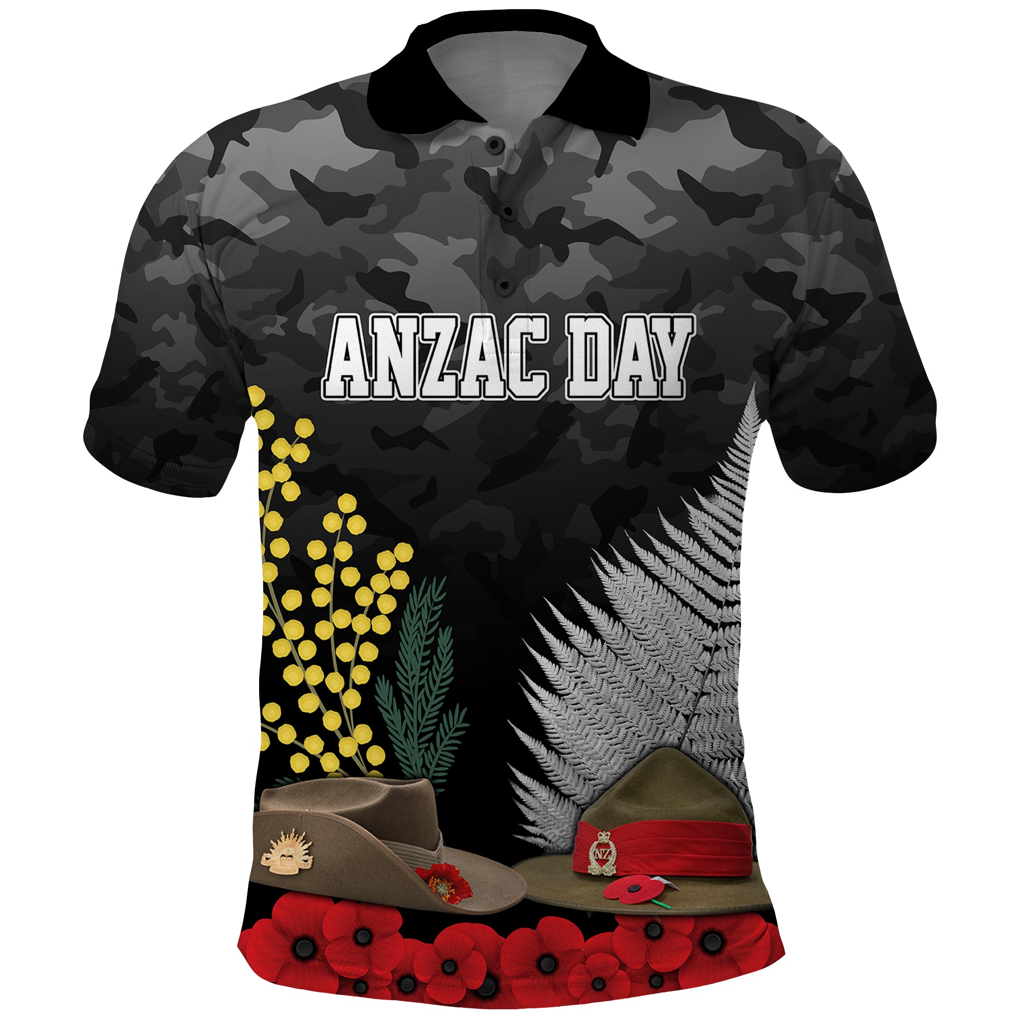 anzac-day-polo-shirt-camo-style-slouch-hats-mix-silver-fern-golden-wattle