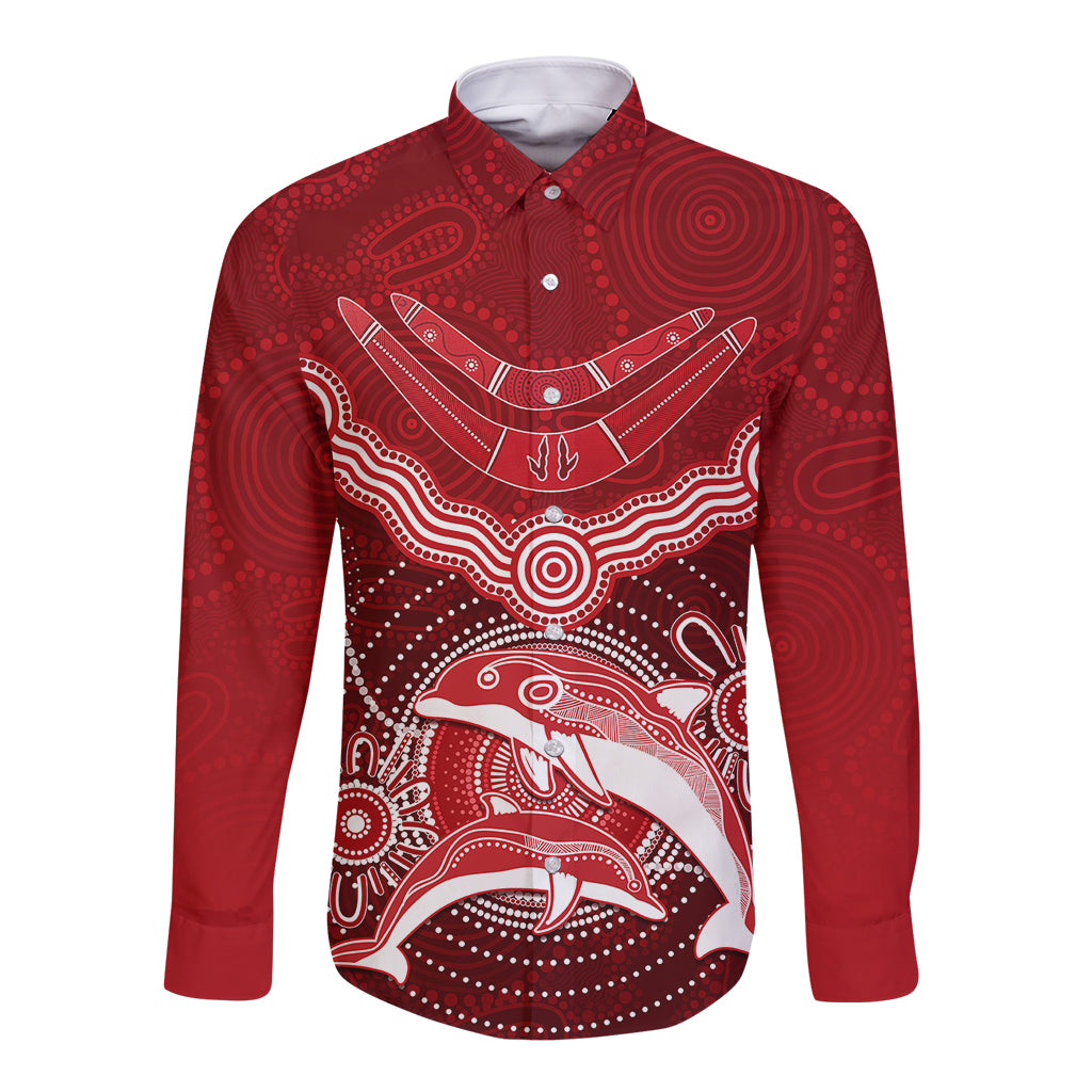 personalised-dolphins-rugby-long-sleeve-button-shirt-aboriginal-boomerang-artsy-style