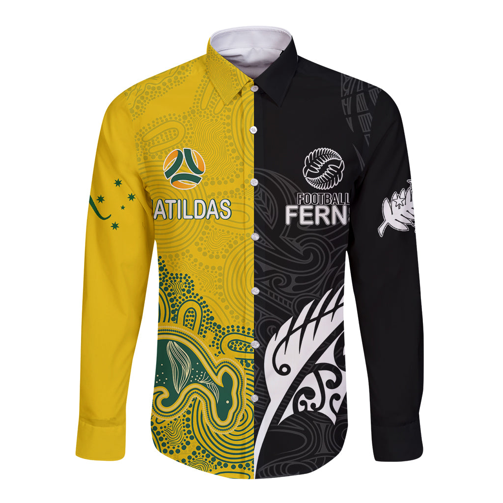 personalised-matildas-mix-football-ferns-long-sleeve-button-shirt-2023-world-cup-aboriginal-tribal-style