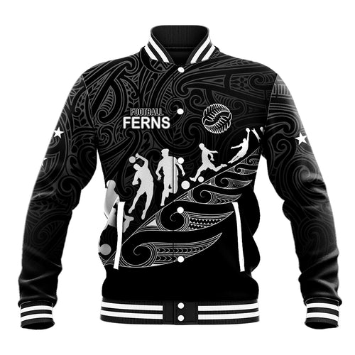 personalised-new-zealand-football-ferns-baseball-jacket-women-world-cup-2023-tribal-koru-pattern