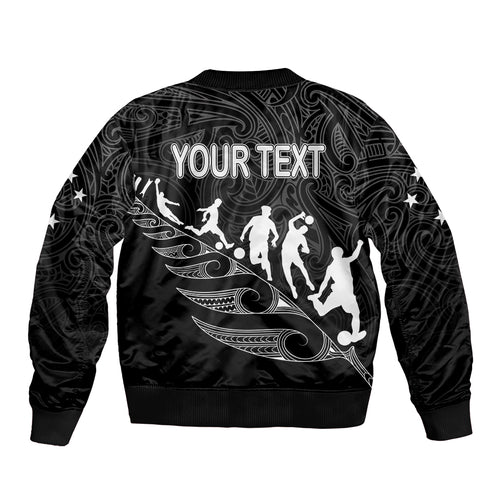 personalised-new-zealand-football-ferns-bomber-jacket-women-world-cup-2023-tribal-koru-pattern