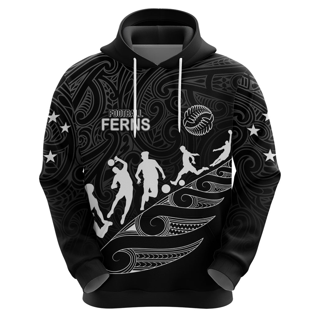 personalised-new-zealand-football-ferns-hoodie-women-world-cup-2023-tribal-koru-pattern