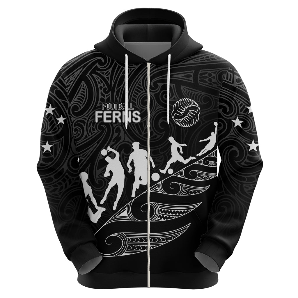personalised-new-zealand-football-ferns-hoodie-women-world-cup-2023-tribal-koru-pattern