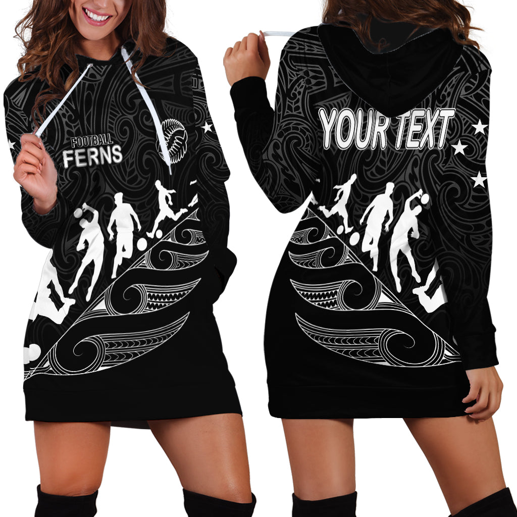 personalised-new-zealand-football-ferns-hoodie-dress-women-world-cup-2023-tribal-koru-pattern