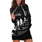 personalised-new-zealand-football-ferns-hoodie-dress-women-world-cup-2023-tribal-koru-pattern