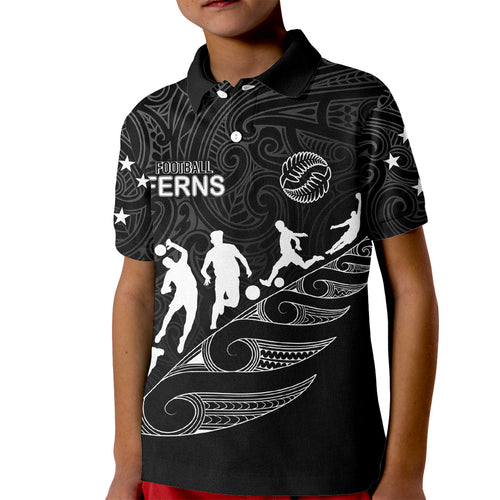 personalised-new-zealand-football-ferns-kid-polo-shirt-women-world-cup-2023-tribal-koru-pattern