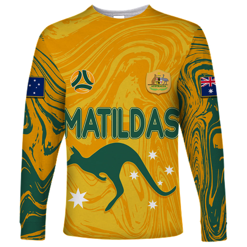 personalised-aussie-matildas-long-sleeve-shirt-2023-women-world-cup-marble-patterns