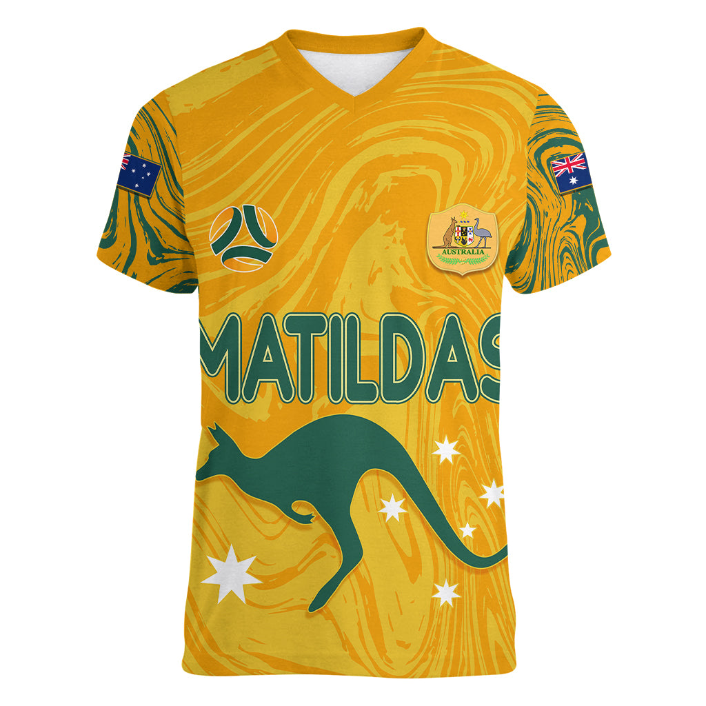 personalised-aussie-matildas-women-v-neck-t-shirt-2023-women-world-cup-marble-patterns