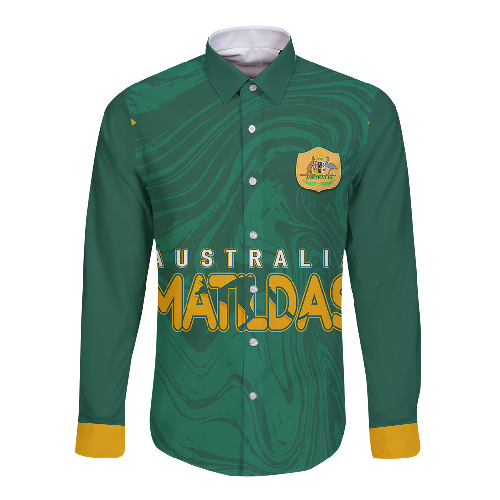 personalised-aussie-matildas-long-sleeve-button-shirt-2023-women-world-cup-marble-patterns-green