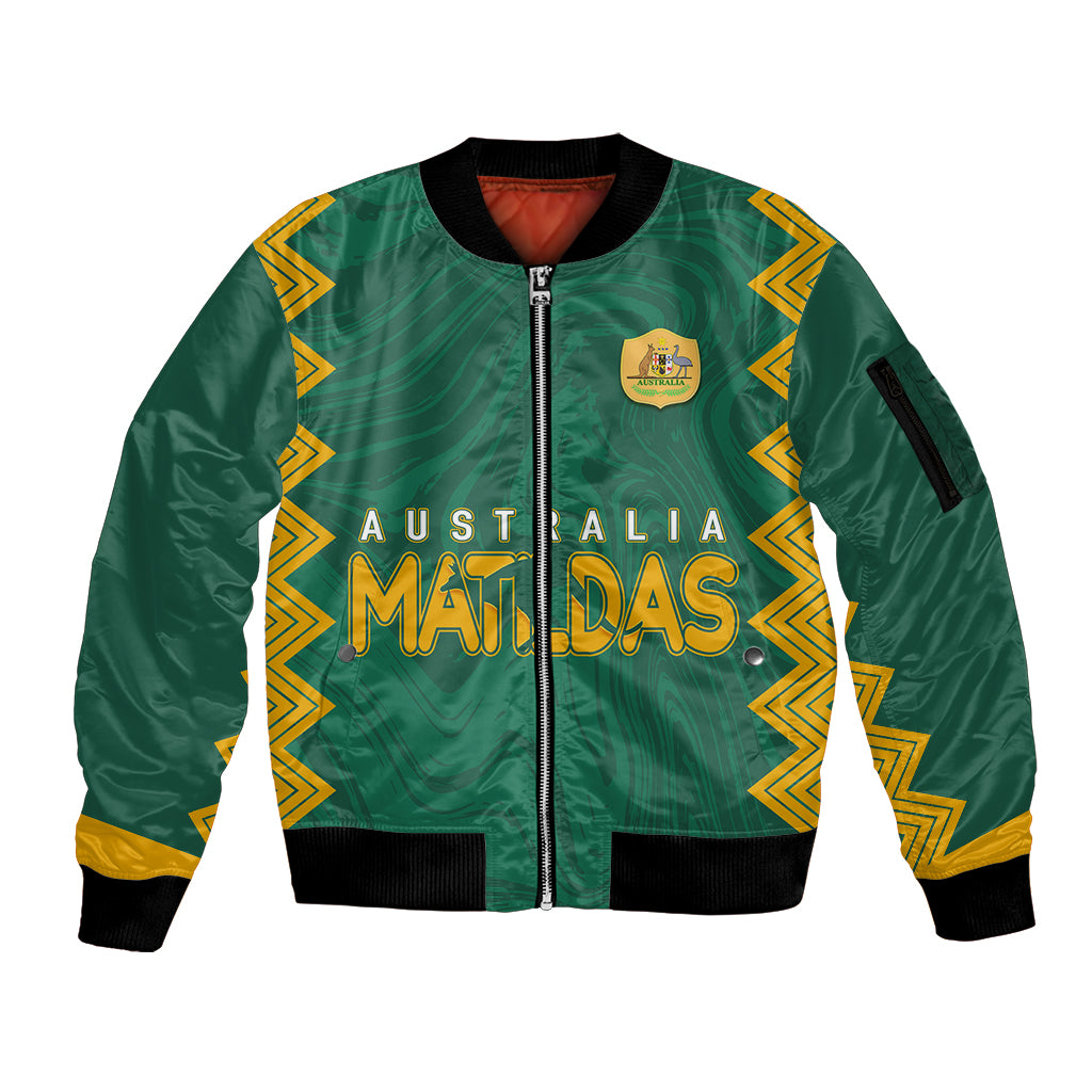 personalised-aussie-matildas-sleeve-zip-bomber-jacket-2023-women-world-cup-marble-patterns-green