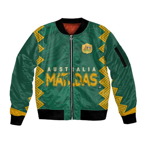 personalised-aussie-matildas-sleeve-zip-bomber-jacket-2023-women-world-cup-marble-patterns-green