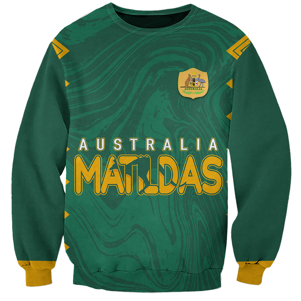 personalised-aussie-matildas-sweatshirt-2023-women-world-cup-marble-patterns-green