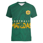 personalised-aussie-matildas-women-v-neck-t-shirt-2023-women-world-cup-marble-patterns-green