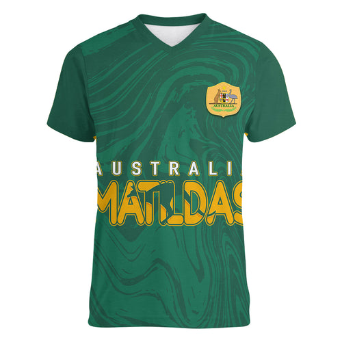 personalised-aussie-matildas-women-v-neck-t-shirt-2023-women-world-cup-marble-patterns-green