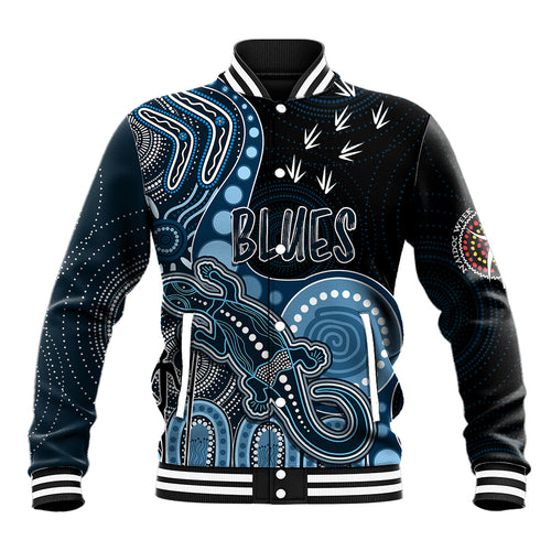 personalised-naidoc-week-2023-afl-blues-baseball-jacket-aboriginal-dot-art-lizard-mix-boomerang
