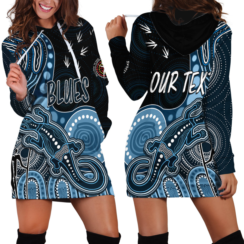 personalised-naidoc-week-2023-afl-blues-hoodie-dress-aboriginal-dot-art-lizard-mix-boomerang