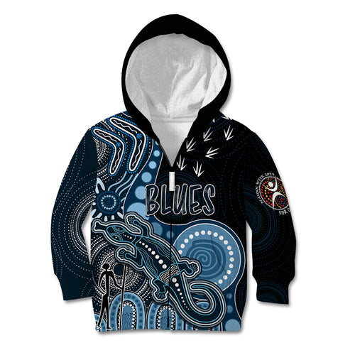 personalised-naidoc-week-2023-afl-blues-kid-hoodie-aboriginal-dot-art-lizard-mix-boomerang