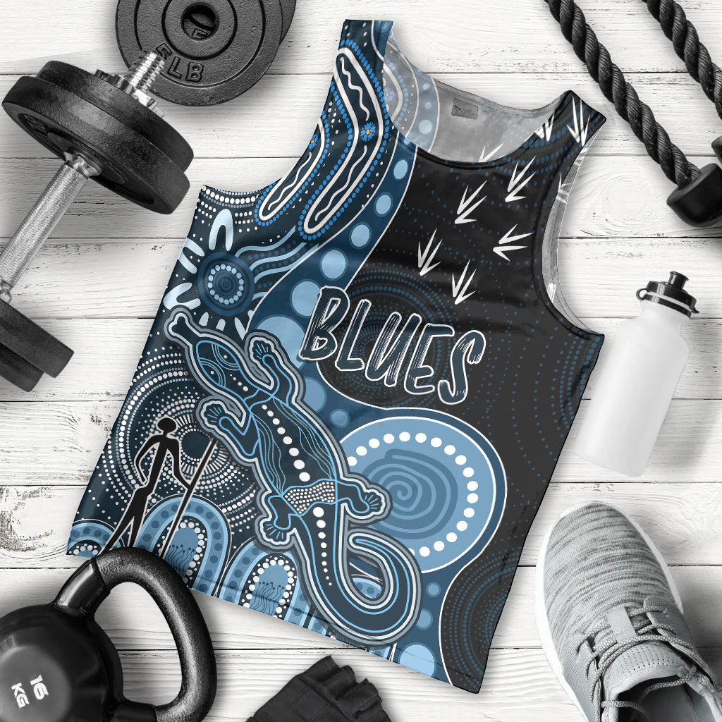 personalised-naidoc-week-2023-afl-blues-men-tank-top-aboriginal-dot-art-lizard-mix-boomerang