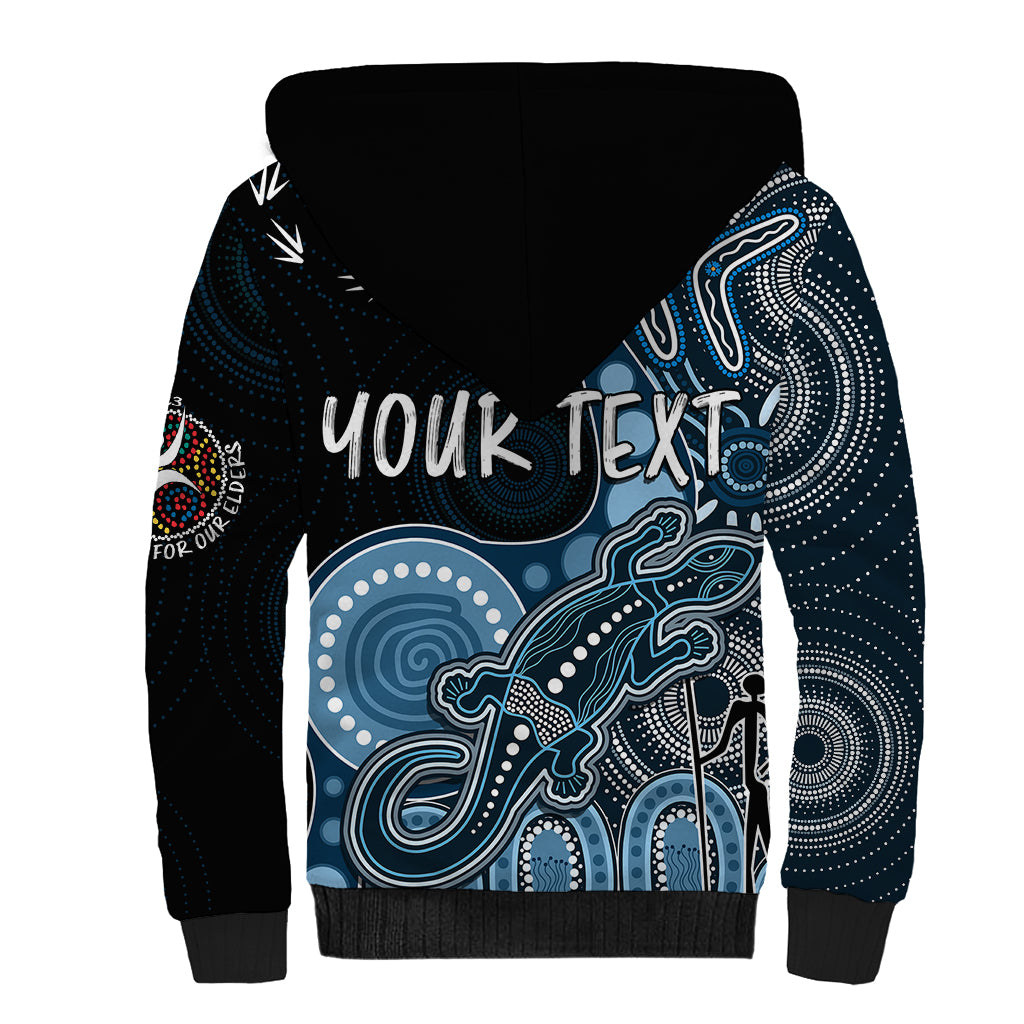 personalised-naidoc-week-2023-afl-blues-sherpa-hoodie-aboriginal-dot-art-lizard-mix-boomerang