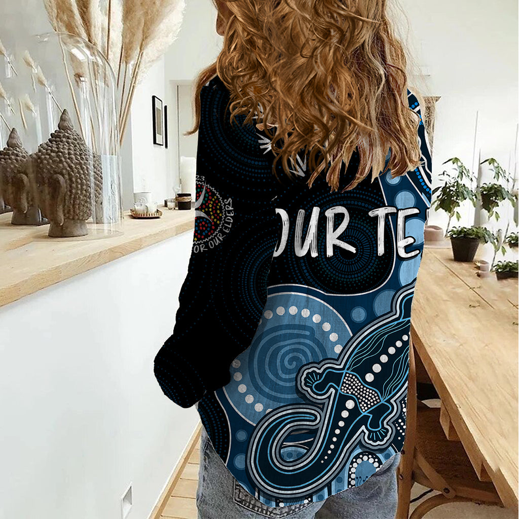 personalised-naidoc-week-2023-afl-blues-women-casual-shirt-aboriginal-dot-art-lizard-mix-boomerang