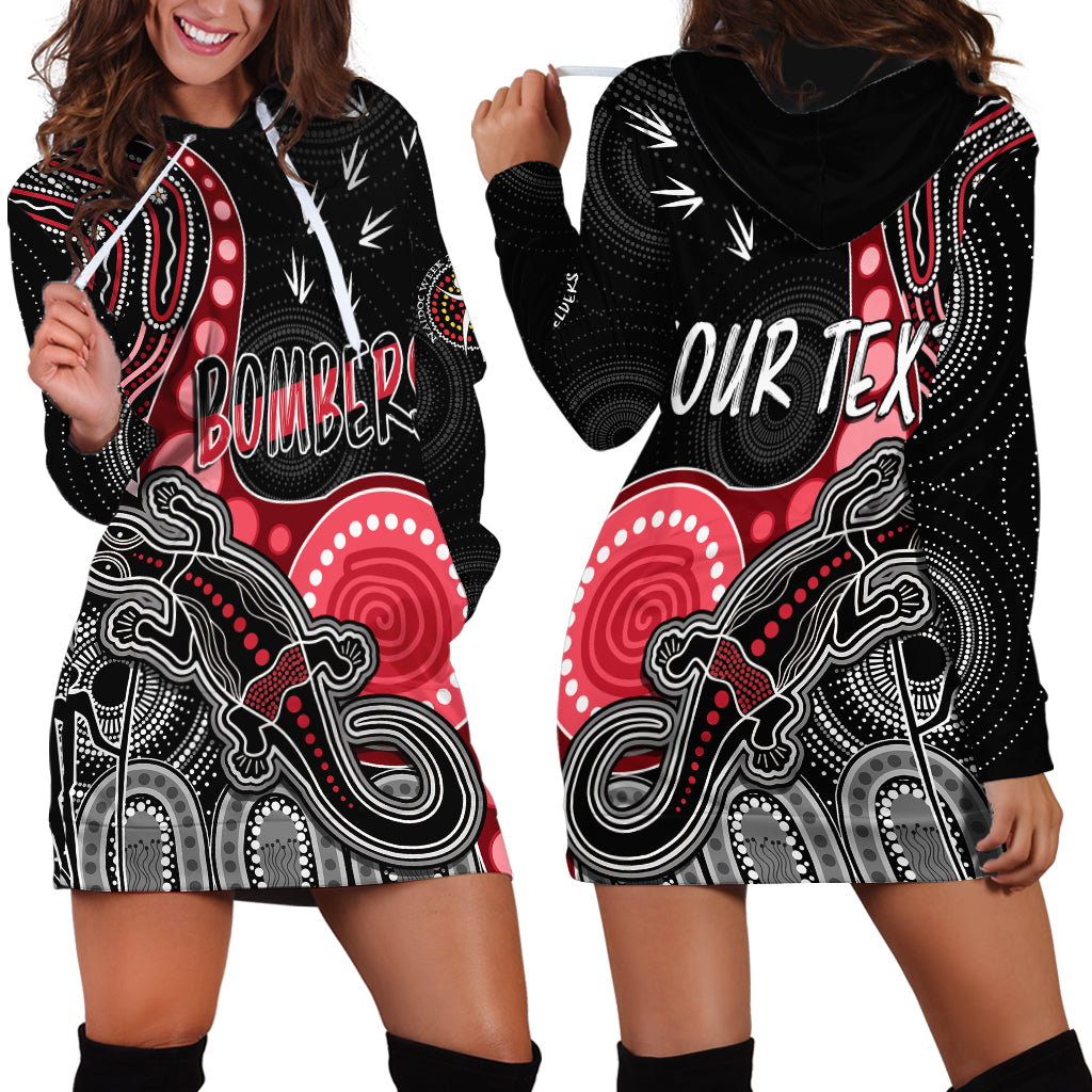 personalised-naidoc-week-2023-afl-bombers-hoodie-dress-aboriginal-dot-art-lizard-mix-boomerang