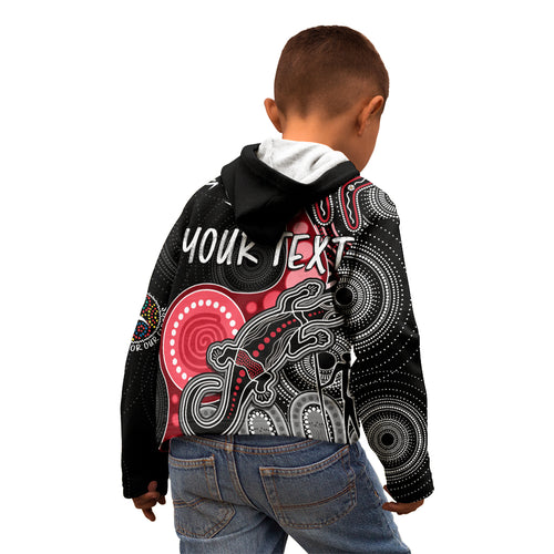 personalised-naidoc-week-2023-afl-bombers-kid-hoodie-aboriginal-dot-art-lizard-mix-boomerang
