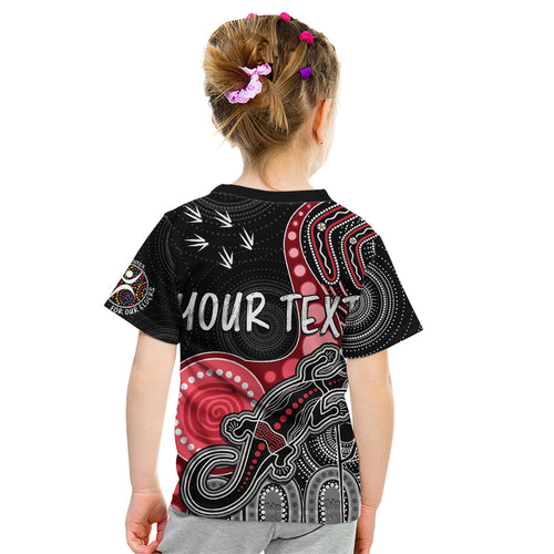 personalised-naidoc-week-2023-afl-bombers-kid-t-shirt-aboriginal-dot-art-lizard-mix-boomerang