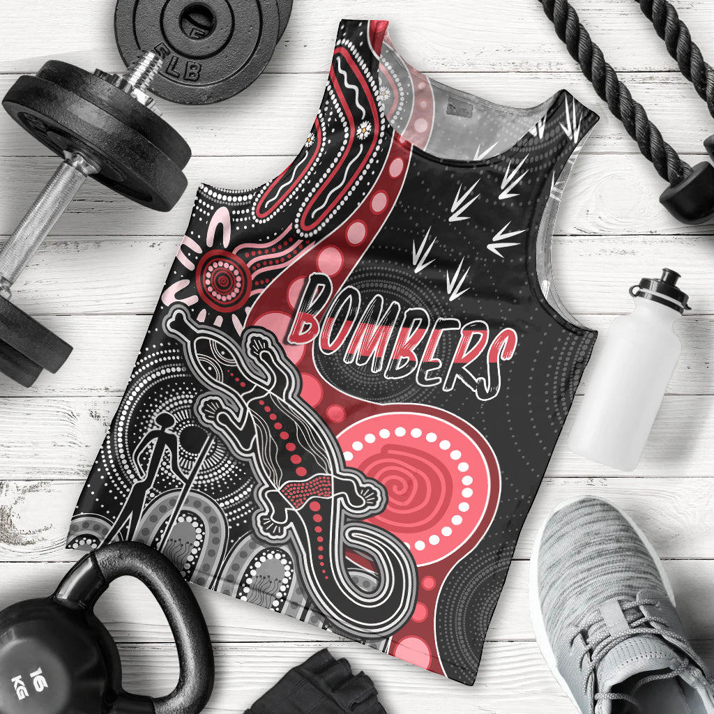 personalised-naidoc-week-2023-afl-bombers-men-tank-top-aboriginal-dot-art-lizard-mix-boomerang