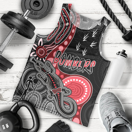 personalised-naidoc-week-2023-afl-bombers-men-tank-top-aboriginal-dot-art-lizard-mix-boomerang