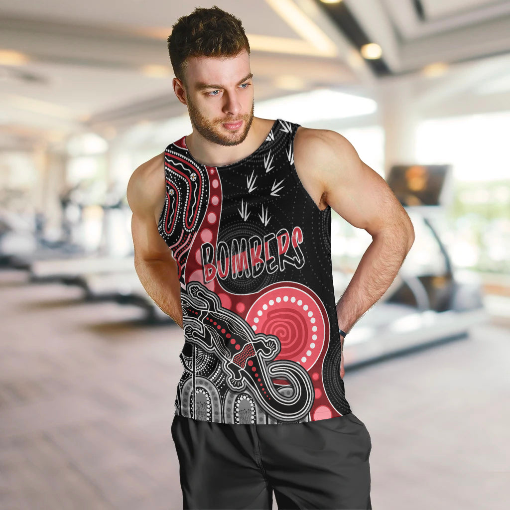 personalised-naidoc-week-2023-afl-bombers-men-tank-top-aboriginal-dot-art-lizard-mix-boomerang