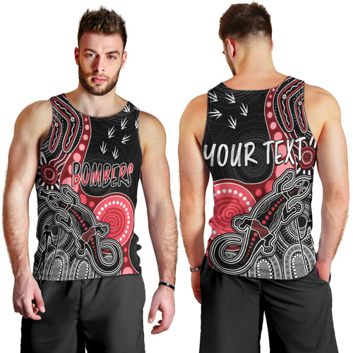 personalised-naidoc-week-2023-afl-bombers-men-tank-top-aboriginal-dot-art-lizard-mix-boomerang