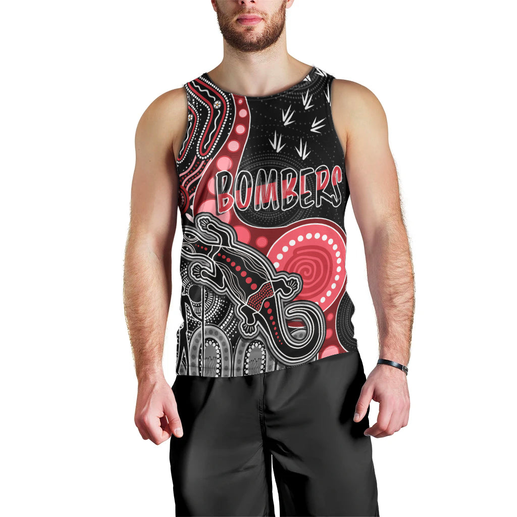 personalised-naidoc-week-2023-afl-bombers-men-tank-top-aboriginal-dot-art-lizard-mix-boomerang