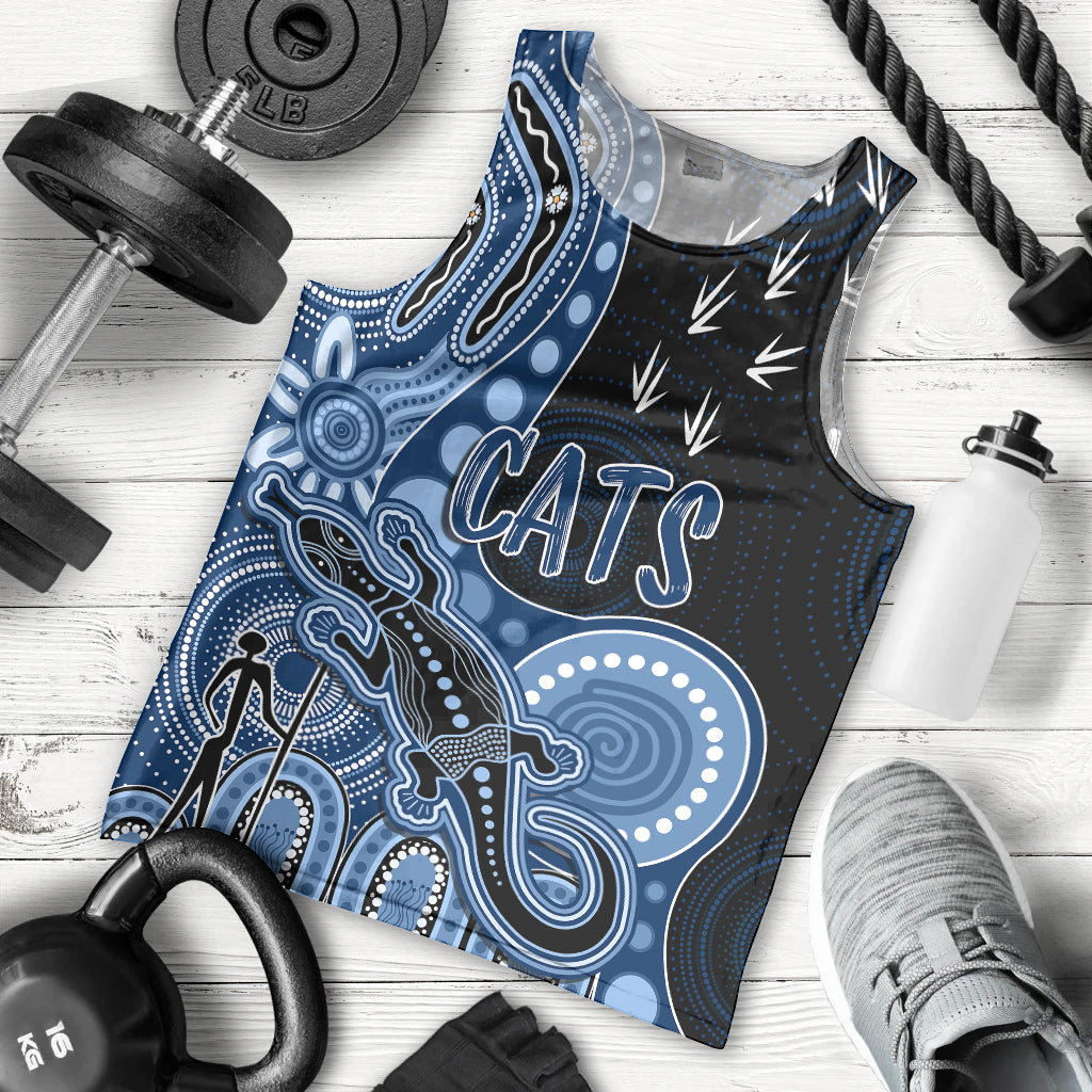 personalised-naidoc-week-2023-afl-cats-men-tank-top-aboriginal-dot-art-lizard-mix-boomerang