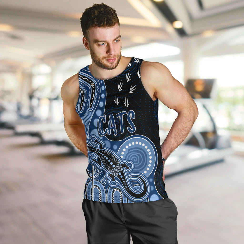 personalised-naidoc-week-2023-afl-cats-men-tank-top-aboriginal-dot-art-lizard-mix-boomerang