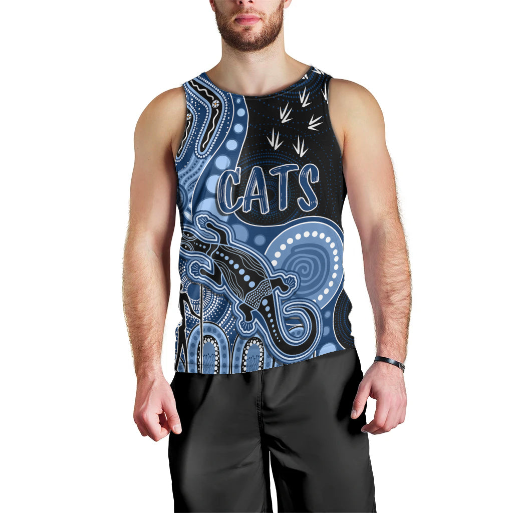 personalised-naidoc-week-2023-afl-cats-men-tank-top-aboriginal-dot-art-lizard-mix-boomerang