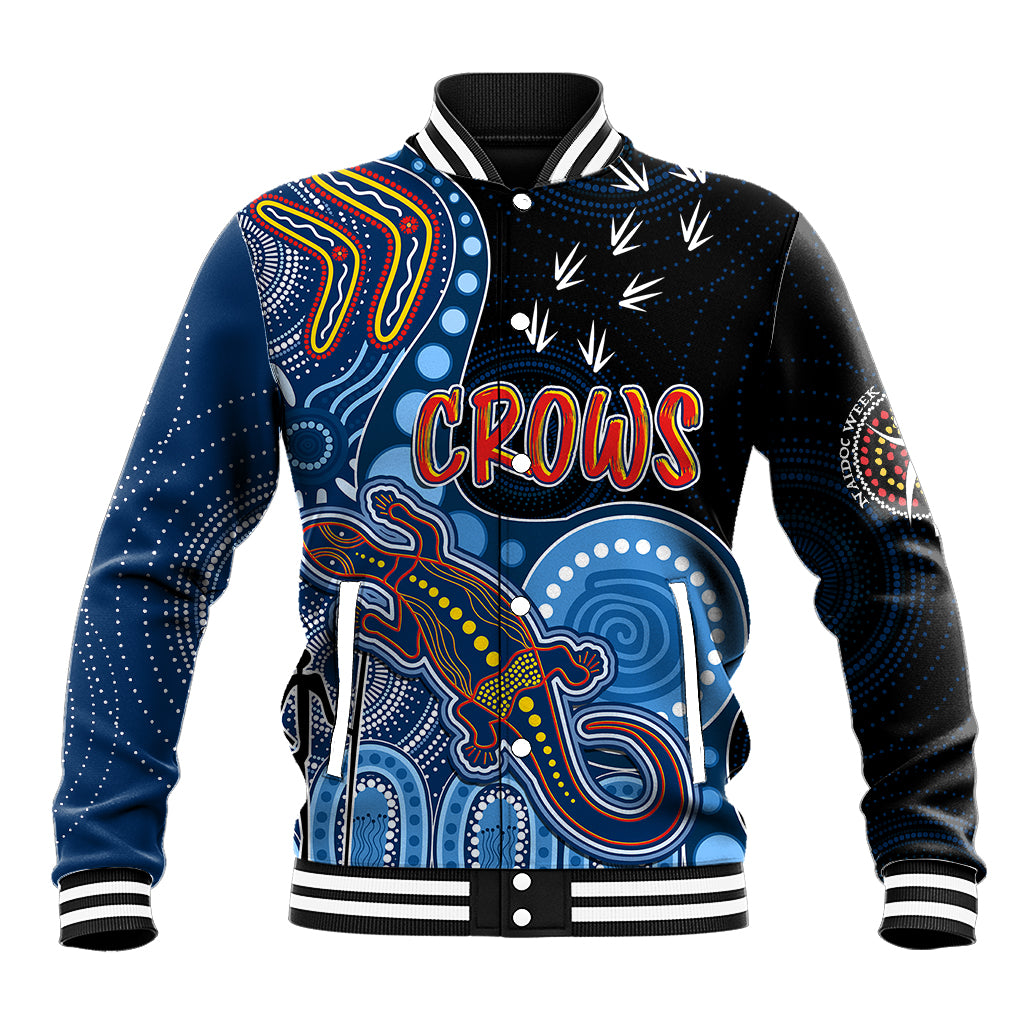 personalised-naidoc-week-2023-afl-crows-baseball-jacket-aboriginal-dot-art-lizard-mix-boomerang