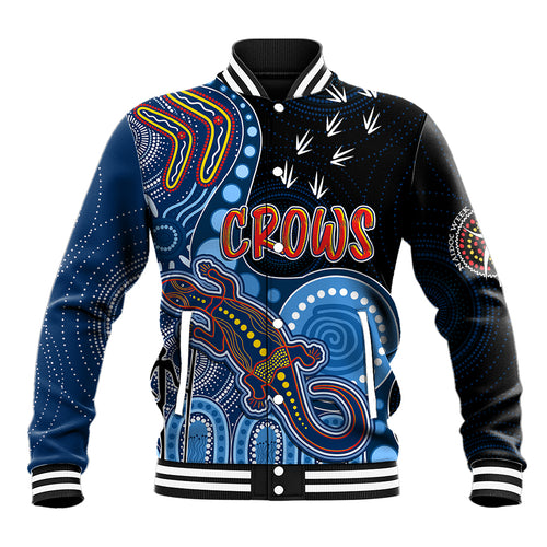 personalised-naidoc-week-2023-afl-crows-baseball-jacket-aboriginal-dot-art-lizard-mix-boomerang