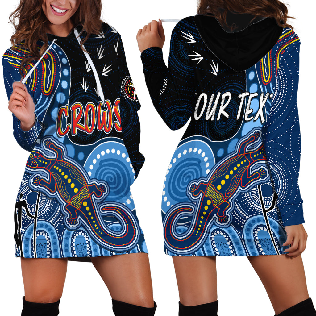 personalised-naidoc-week-2023-afl-crows-hoodie-dress-aboriginal-dot-art-lizard-mix-boomerang