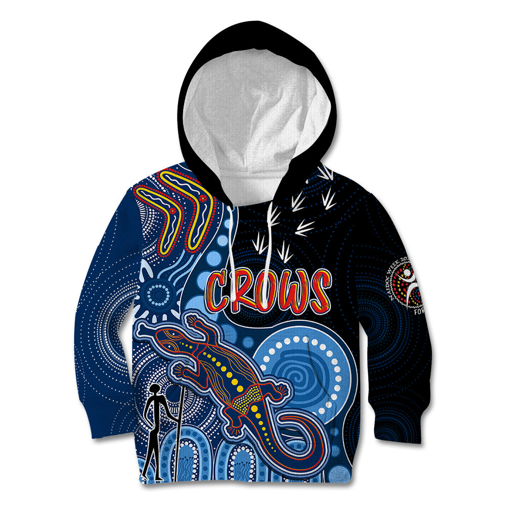 personalised-naidoc-week-2023-afl-crows-kid-hoodie-aboriginal-dot-art-lizard-mix-boomerang