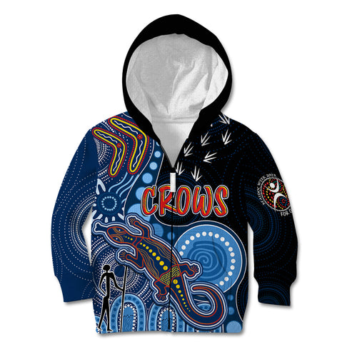 personalised-naidoc-week-2023-afl-crows-kid-hoodie-aboriginal-dot-art-lizard-mix-boomerang